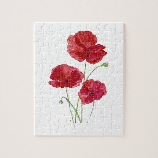 Waterverf Red Poppy Garden Flower Floral art Legpuzzel (Verticaal)