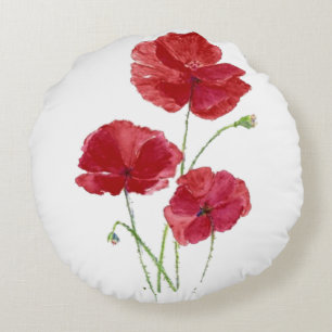 Waterverf Red Poppy Garden Flower Floral art Rond Kussen