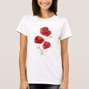 Waterverf Red Poppy Garden Flower Floral art T-shirt