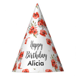 Waterverf Red Poppy Greenery 50e Verjaardag Feesthoedjes