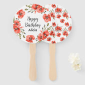 Waterverf Red Poppy Greenery 50e Verjaardag Handwaaier (Voorkant en achterkant)