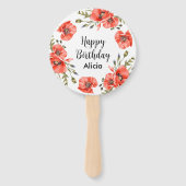 Waterverf Red Poppy Greenery 50e Verjaardag Handwaaier (Voorkant)