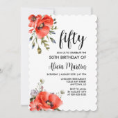 Waterverf Red Poppy Greenery 50e Verjaardag Kaart (Voorkant)