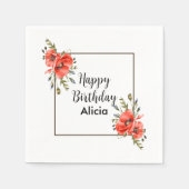 Waterverf Red Poppy Greenery 50e Verjaardag Servet (Voorkant)