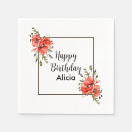 Waterverf Red Poppy Greenery 50e Verjaardag Servet