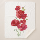 Waterverf Red Poppy Hummingbird Garden Bird Sherpa Deken (Voorkant)