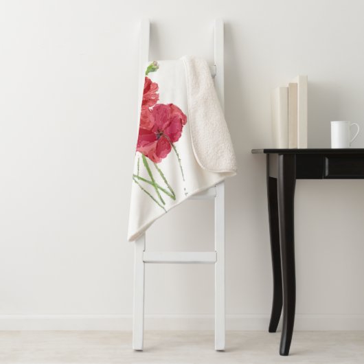 Waterverf Red Poppy Hummingbird Garden Bird Sherpa Deken (In situ)