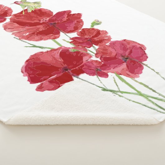 Waterverf Red Poppy Hummingbird Garden Bird Sherpa Deken (3/4)
