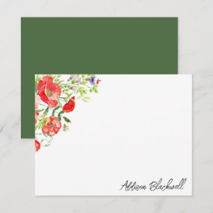 Waterverf Red Poppy Wildflower Persoonlijke naam Notitiekaartje