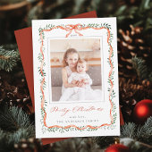 Waterverf Red Ribbon Bow Lijst foto Kerst Feestdagenkaart