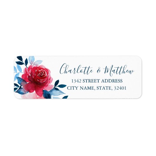 Waterverf Red Rose Bruiloft Retouradres Etiket (Voorkant)