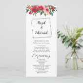 Waterverf Red Rose Floral bruiloft programma Programmakaart (Staand voorkant)