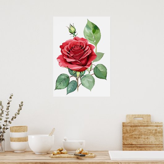 Waterverf Red Rose Modern Art Poster (Keuken)