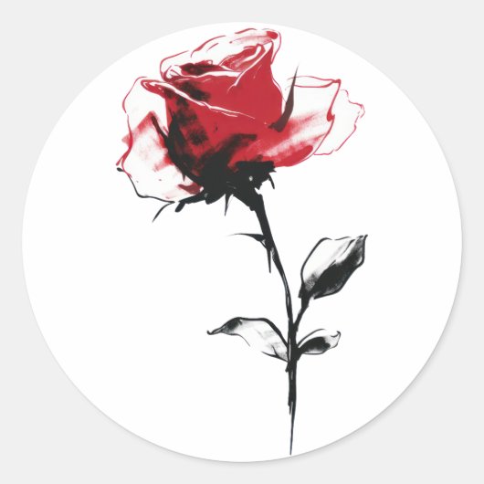 Waterverf Red Rose Ronde Sticker (Voorkant)