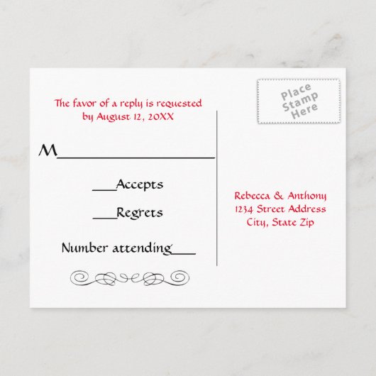 Waterverf Red Rose - RSVP Briefkaart (Achterkant)