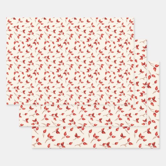 Waterverf Red Rosehips Winter Kerstmis. Inpakpapier Vel (Set)