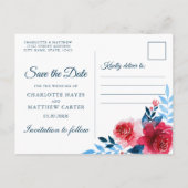 Waterverf Red Roses Bewaar de datum Aankondigingskaart (Achterkant)