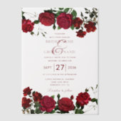Waterverf Red Roses bruiloft overlay bruiloft Vellum Uitnodigingen (Voorkant)