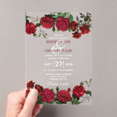 Waterverf Red Roses Clear Transparent Wedding Acryl Uitnodigingen (Insitu (Draagbaar))