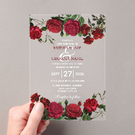 Waterverf Red Roses Clear Transparent Wedding Acryl Uitnodigingen