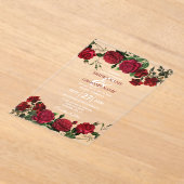 Waterverf Red Roses Clear Transparent Wedding Acryl Uitnodigingen (Laagn)