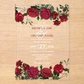 Waterverf Red Roses Clear Transparent Wedding Acryl Uitnodigingen (Voorkant)