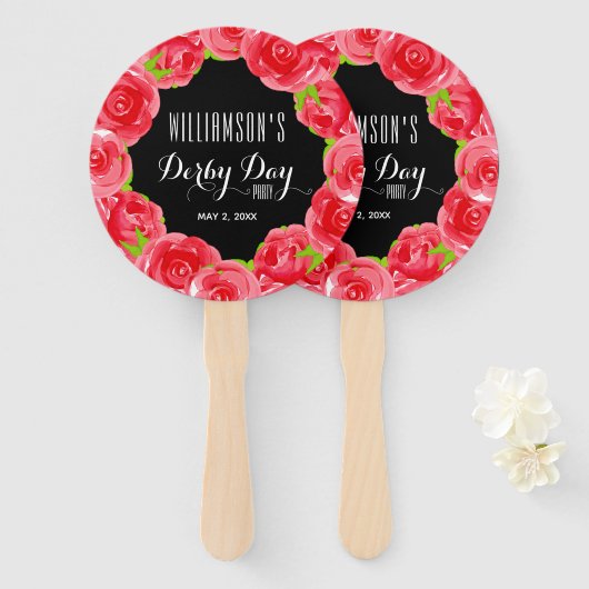 Waterverf Red Roses Derby Day Handwaaier (Voorkant en achterkant)