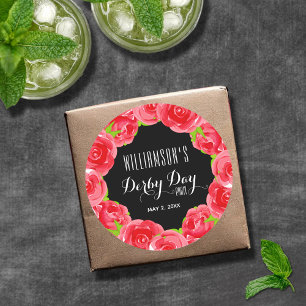 Waterverf Red Roses Derby Day Ronde Sticker