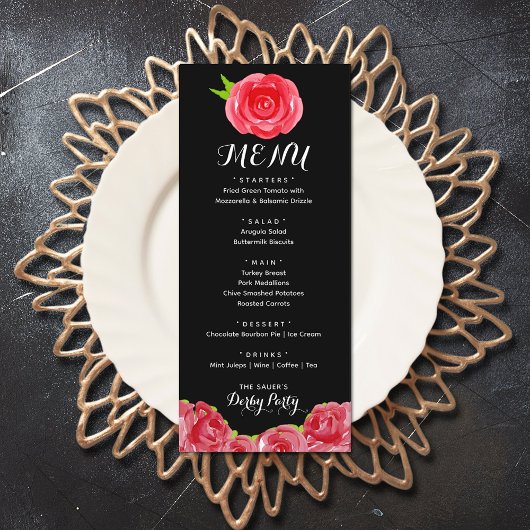 Waterverf Red Roses Derby Party Menu