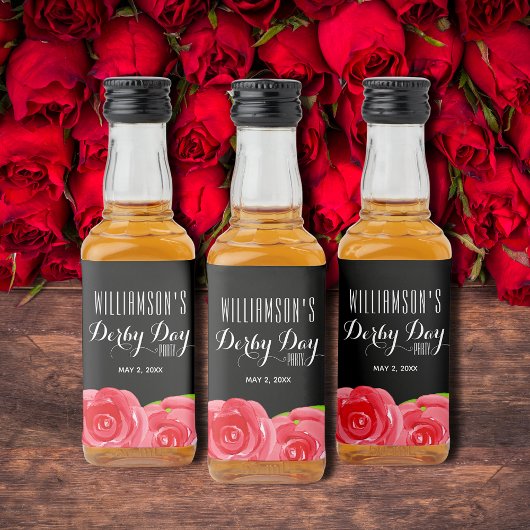 Waterverf Red Roses Derby Party Mini Likeurfles Etiket