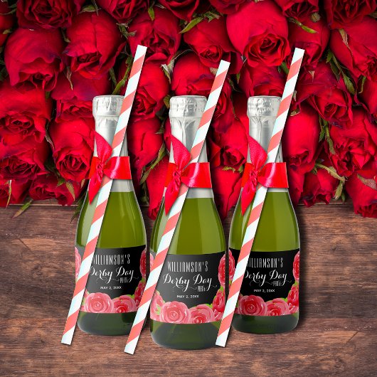 Waterverf Red Roses Derby Party Mini Sparkling Wijnetiket