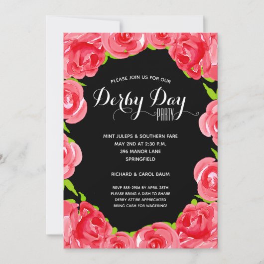 Waterverf Red Roses Derby Race Party Uitnodigingen (Voorkant)