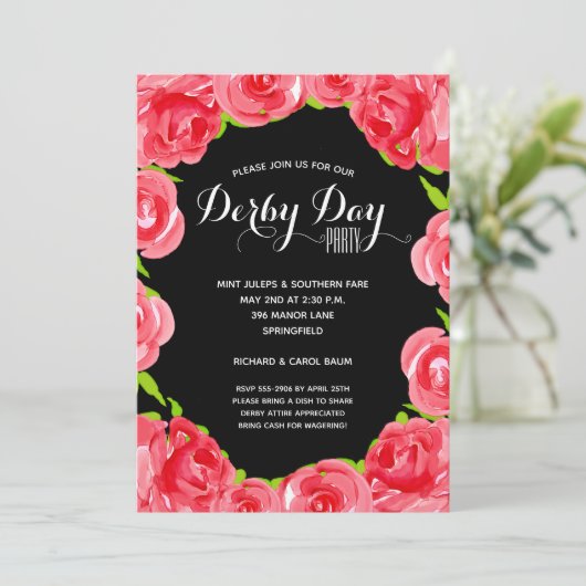Waterverf Red Roses Derby Race Party Uitnodigingen (Staand voorkant)