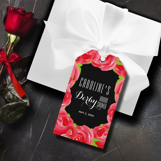 Waterverf Red Roses Derby Vrijgezellenfeest Cadeaulabel