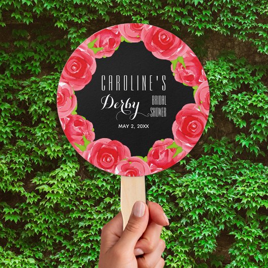 Waterverf Red Roses Derby Vrijgezellenfeest Handwaaier