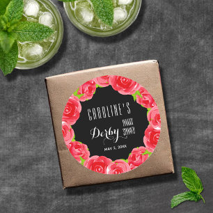Waterverf Red Roses Derby Vrijgezellenfeest Ronde Sticker