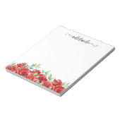 Waterverf Red Roses Floral Border Script Naam Notitieblok (Linkerzijde)