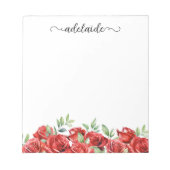 Waterverf Red Roses Floral Border Script Naam Notitieblok (Voorkant)