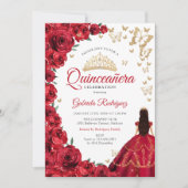 Waterverf Red Roses Floral Quinceanera Kaart (Voorkant)