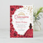 Waterverf Red Roses Floral Quinceanera Kaart (Staand voorkant)
