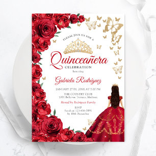 Waterverf Red Roses Floral Quinceanera Kaart