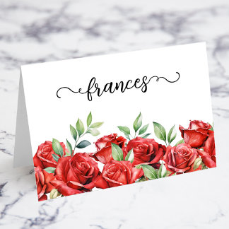 Waterverf Red Roses Script Naam Plaats Kaarten