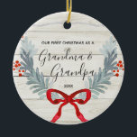 Waterverf Red Rustic Grandma Grandpa Kerstmis  Keramisch Ornament<br><div class="desc">Grootma & opa Eerste kerstversieringOp maat gemaakt met uw eigen naam,  gebeurtenis en jaar!</div>