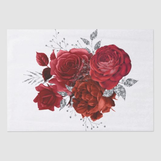 Waterverf Red Silver Floral Bouquet Tissuepapier (Voorkant)