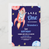 Waterverf Red Space Rocket Astronaut 1e verjaardag Kaart (Voorkant)
