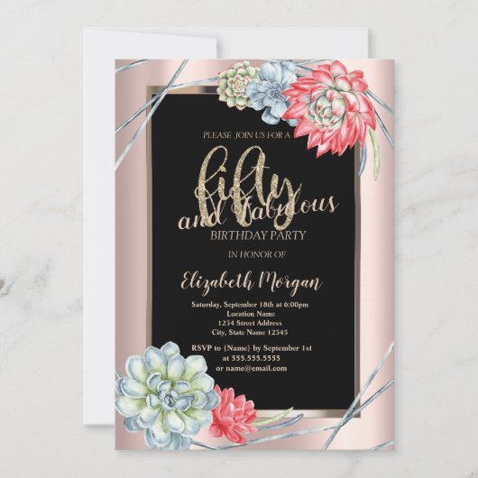 Waterverf Red Succulents Roos Gold 50e verjaardag Kaart (Voorkant)