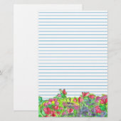 Waterverf Red Sweet Peas Blue Lined Briefpapier (Voorkant / Achterkant)