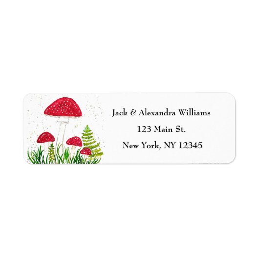 Waterverf Red Toadstools Leuk retouradres Etiket (Voorkant)