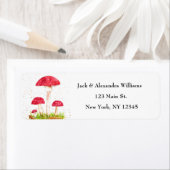 Waterverf Red Toadstools Leuk retouradres Etiket (Insitu)