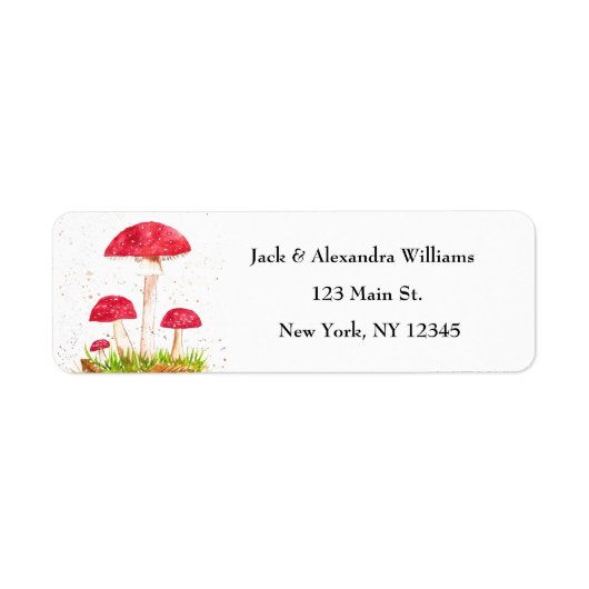 Waterverf Red Toadstools Leuk retouradres Etiket (Voorkant)